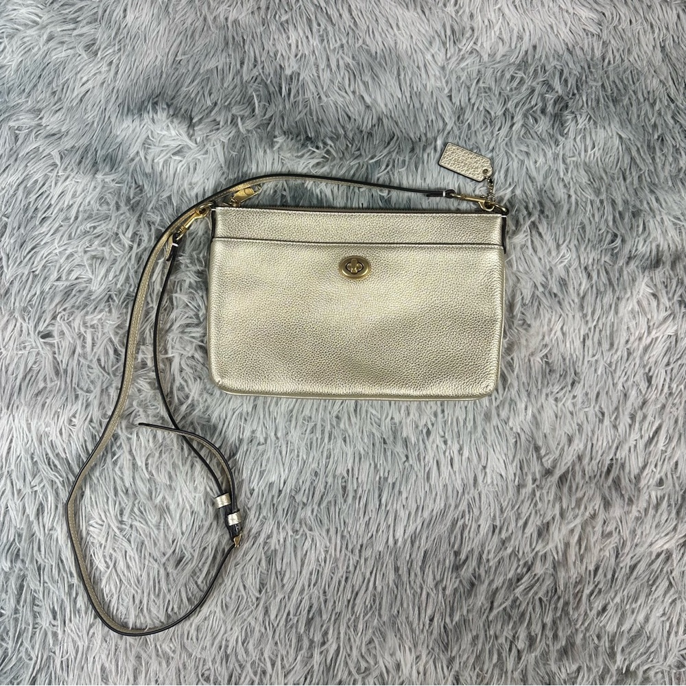 Coach Polly C7202 Metallic Soft Gold Pebbled Leather Crossbody